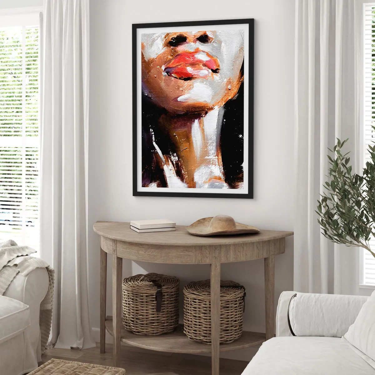 Plagát v čiernom ráme - Abstraktný portrét ženy s červenými perami - 50x70cm - Hrdosť bez predsudkov - Moderná nástenná dekorácia do obývacej izby a spálne ARTTOR