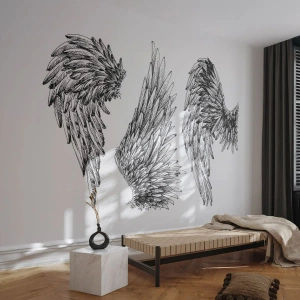Fototapeta Premium Canvas - Aj ty sa môžeš stať anjelom - Vtáčie pierko, Krídla, Grafika - 350x256 cm
