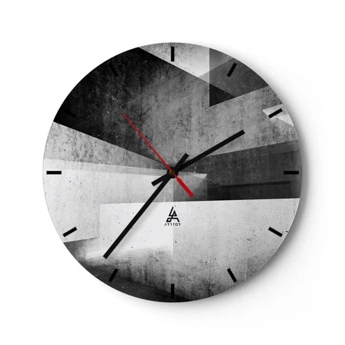 Nástenné hodiny - Geometrická štruktúra v odtieňoch sivej - 30x30cm - Štruktúra priestoru - Moderná nástenná dekorácia do obývacej izby, kuchyne a spálne ARTTOR
