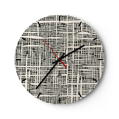 Nástenné hodiny - Geometrický, čierny a krémový vzor s nepravidelnými bodkami - 30x30cm - Tkaná kompozícia - Moderná nástenná dekorácia do obývacej izby, kuchyne a spálne ARTTOR