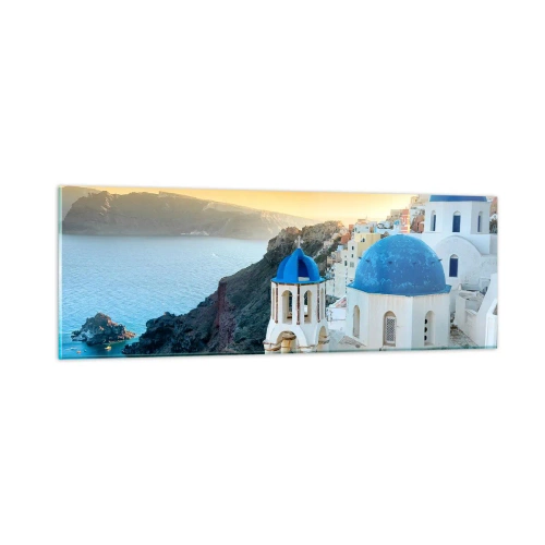 Obraz na skle - Santorini - v náruči skál - 90x30 cm