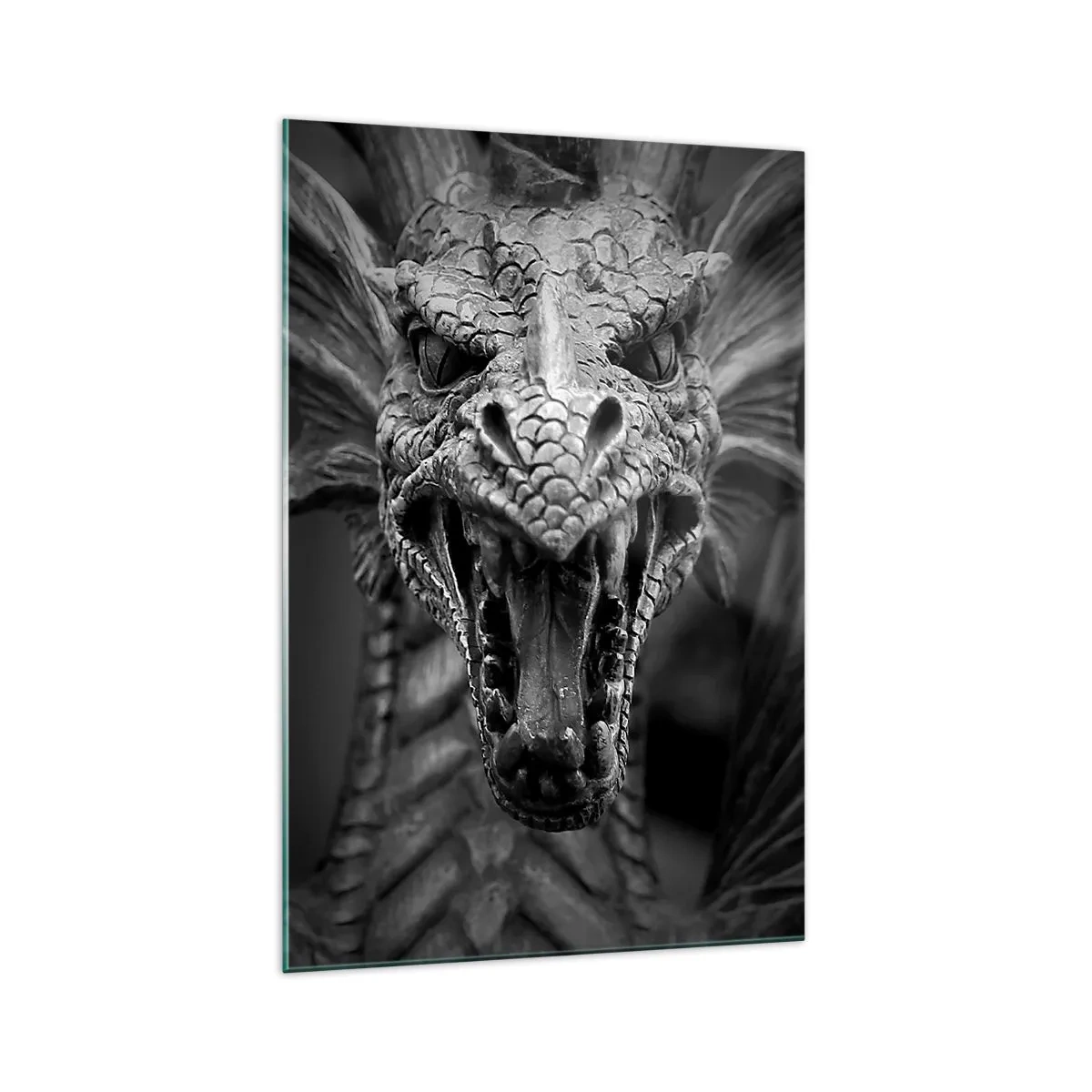 Obraz na skle - Rozprávkový drak v šedi - 70x100 cm