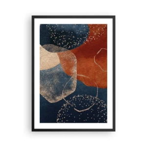 Plagát v čiernom ráme - Abstraktná kompozícia v odtieňoch tmavomodrej a zlatej - 50x70cm - Ľahkosť bytia - Moderná nástenná dekorácia do obývacej izby a spálne ARTTOR
