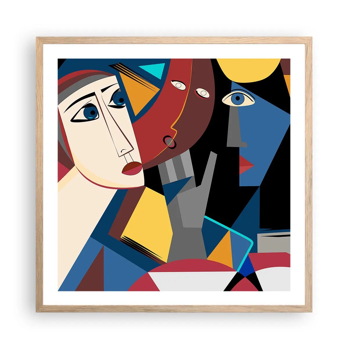 Plagát v ráme zo svetlého duba - Konverzácia kubistov - 60x60 cm
