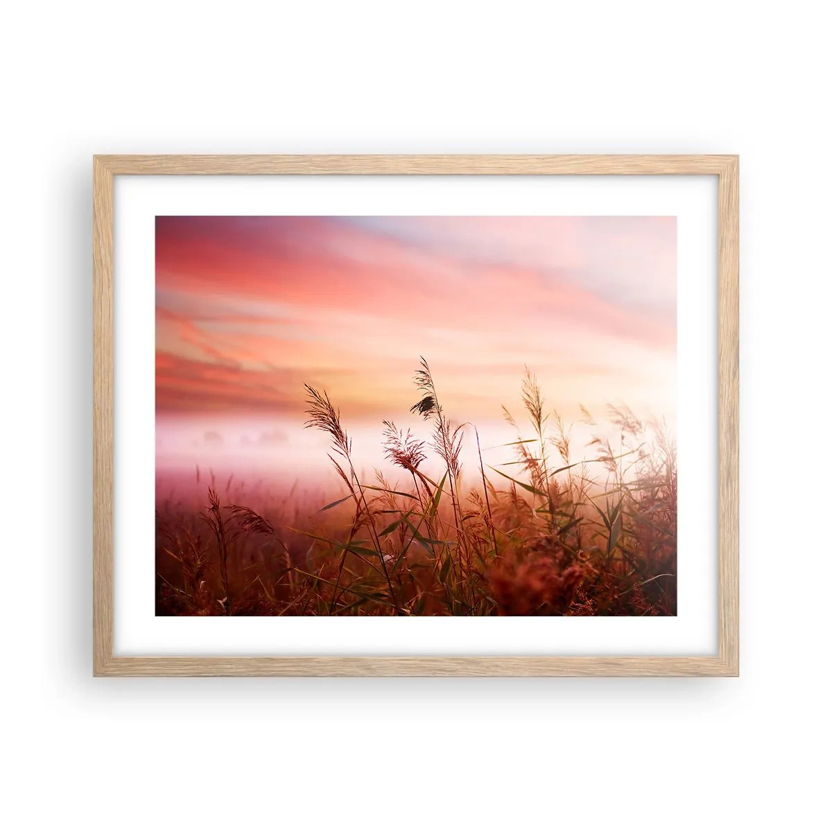 Plagát v ráme zo svetlého duba - Draci, púpavy a vietor - 50x40 cm