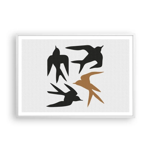 Plagát v bielom ráme - Lastovičky - 100x70 cm