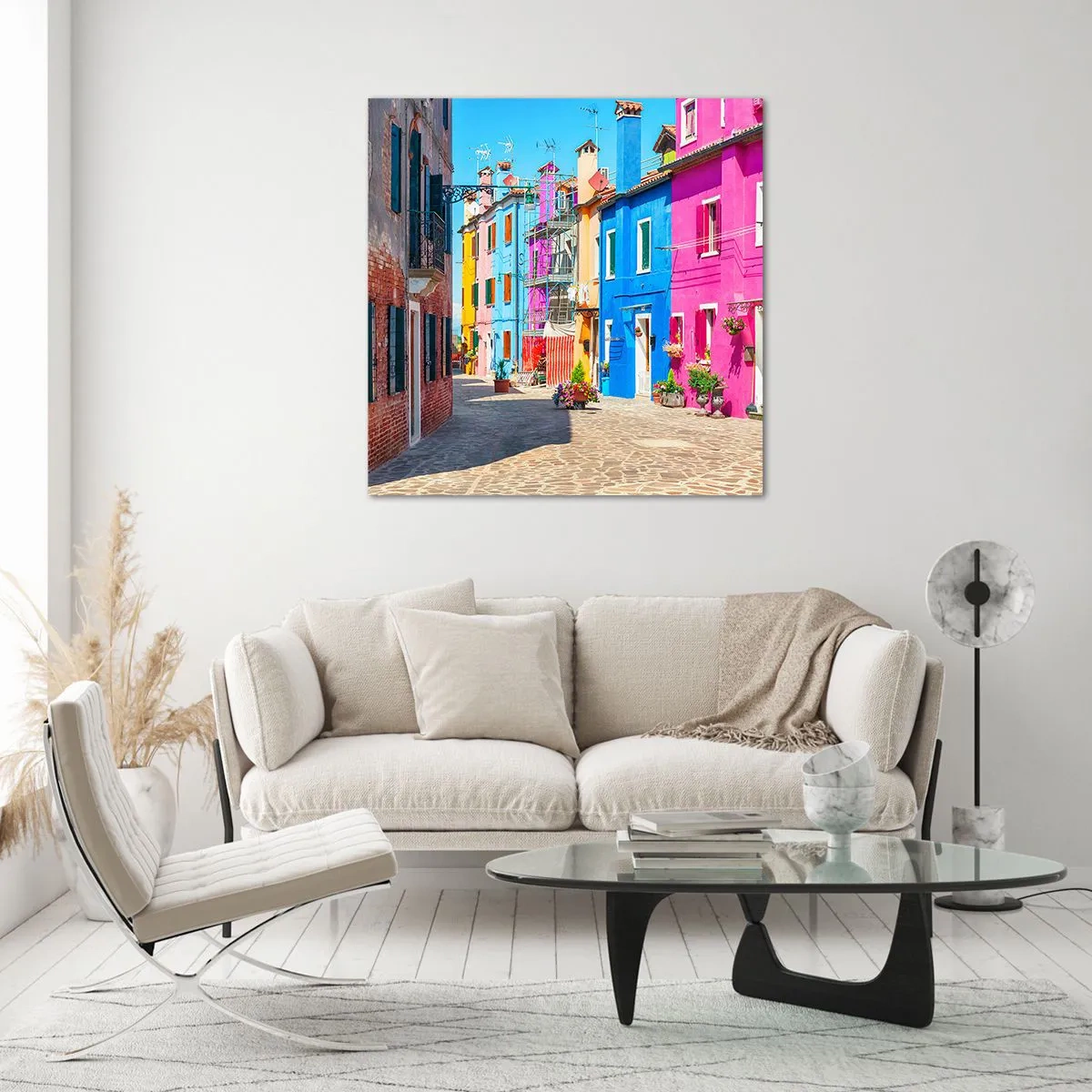 Obraz na skle - Mestečko „Pod papagájmi“ - 60x60 cm