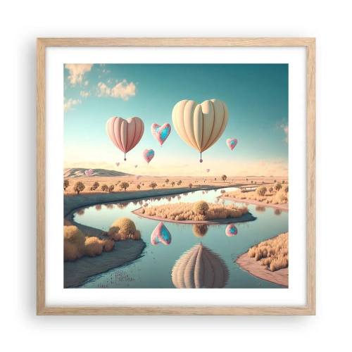 Plagát v ráme zo svetlého duba - Láska ťa nechá vzlietnuť - 50x50 cm