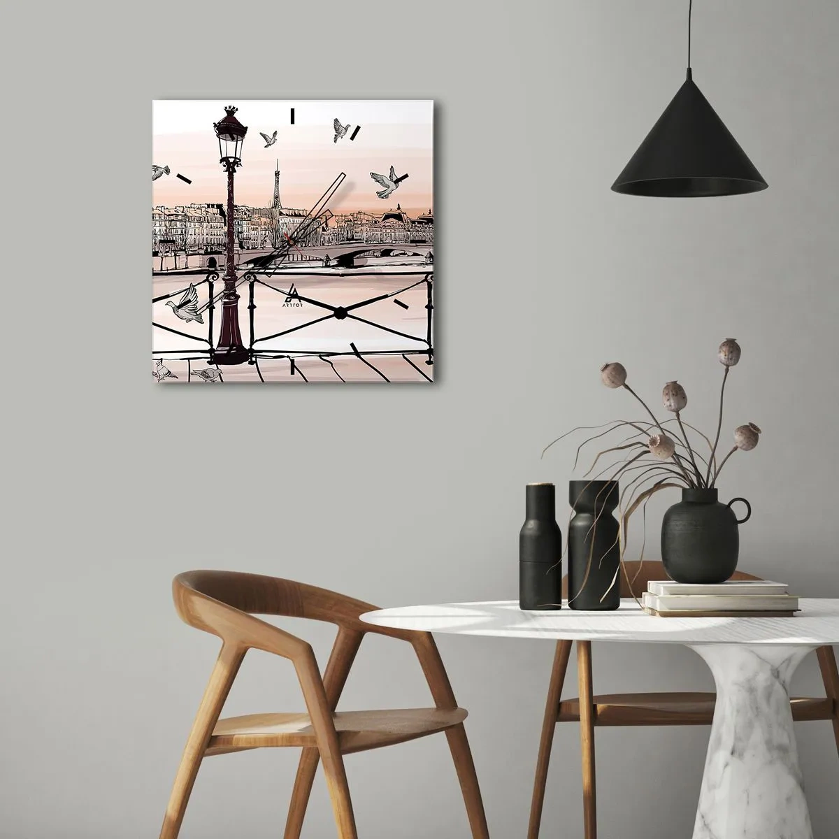 Nástenné hodiny - Nad strechami Paríža - 40x40 cm