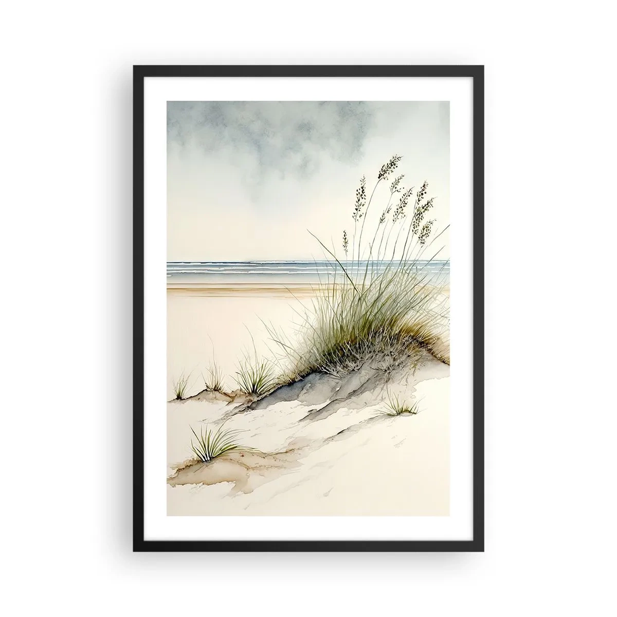 Plagát v čiernom ráme - Pohladené vetrom - trávy na dunách pri pláži - 50x70cm - Stvorená vetrom - Moderná nástenná dekorácia do obývacej izby a spálne ARTTOR