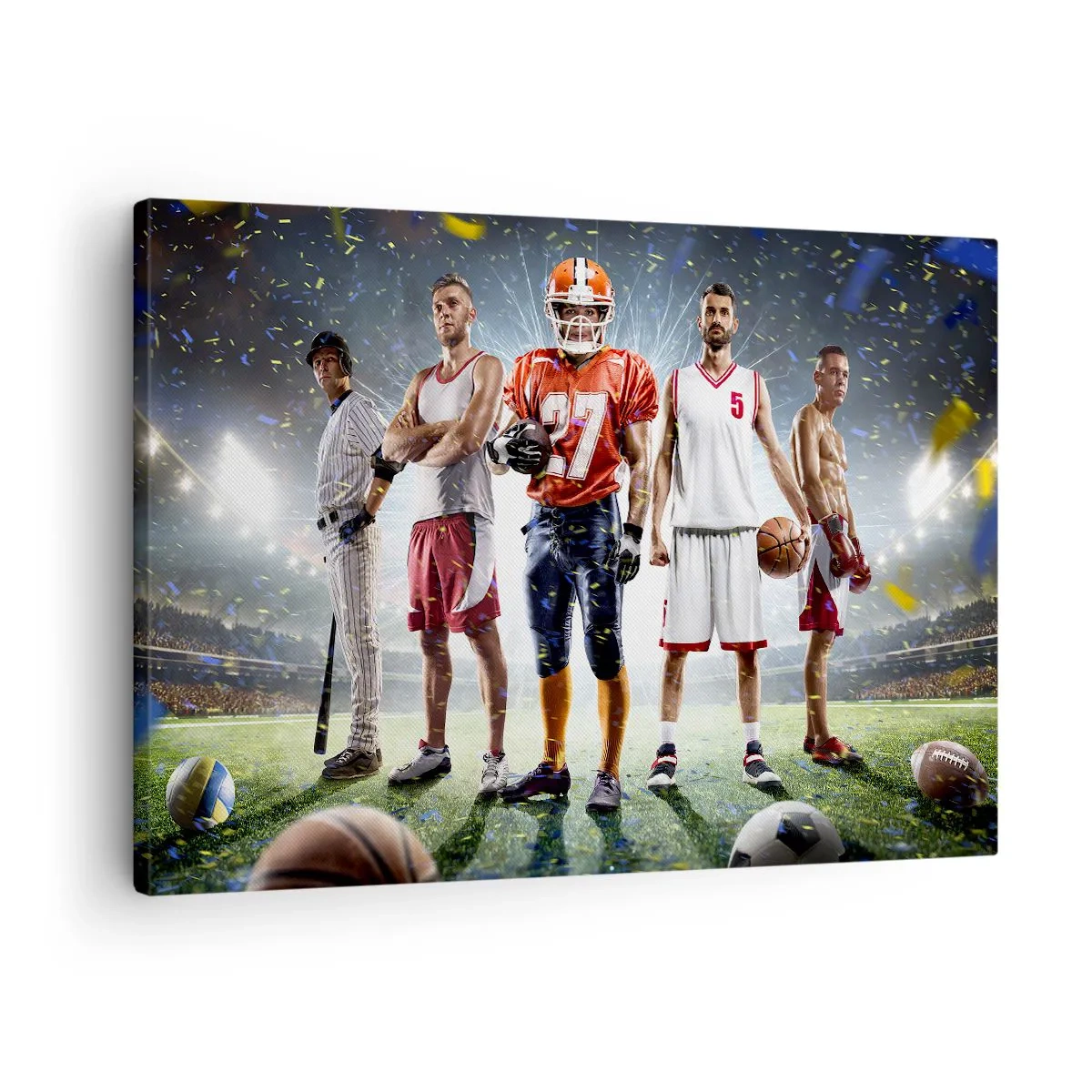 Obraz na plátne - Dynamická scéna športovcov rôznych disciplín na štadióne pod reflektormi - 70x50cm - Gladiátori arén - Moderná nástenná dekorácia do obývacej izby a spálne ARTTOR