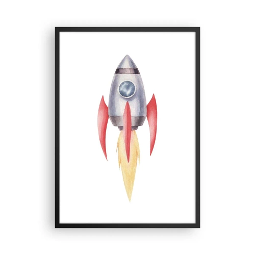 Plagát v čiernom ráme - Vesmírna raketa v štýle akvarelu - 50x70cm - Vyššie, rýchlejšie, ďalej - Moderná nástenná dekorácia do obývacej izby a spálne ARTTOR