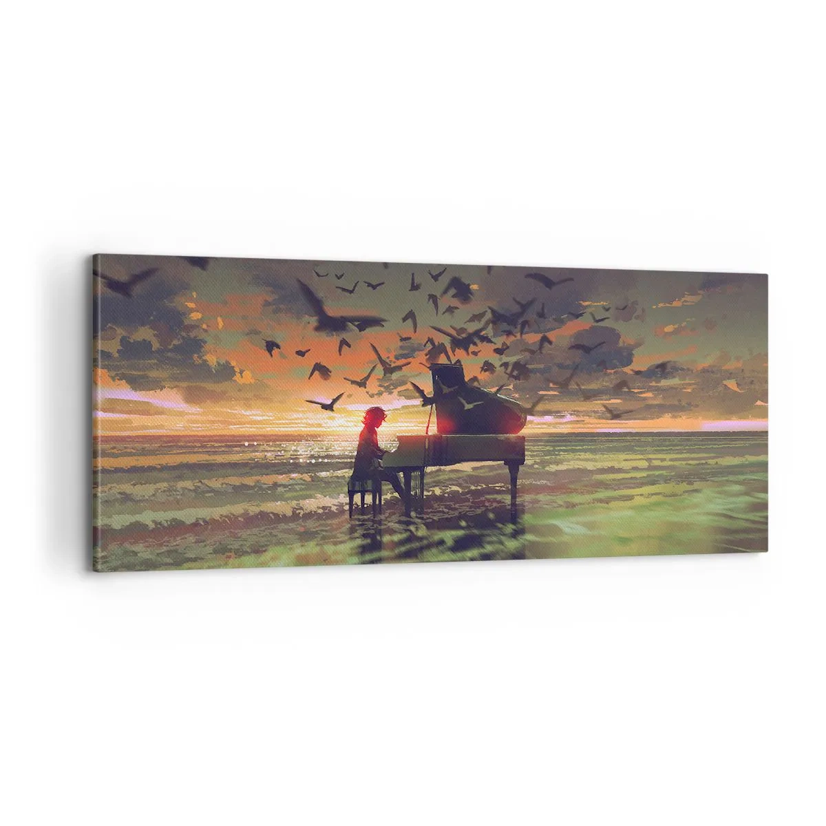 Obraz na plátne - Koncert na piano a vlny - 100x40 cm