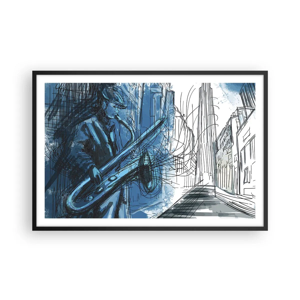 Plagát v čiernom ráme - Mestská rapsódia - 91x61 cm