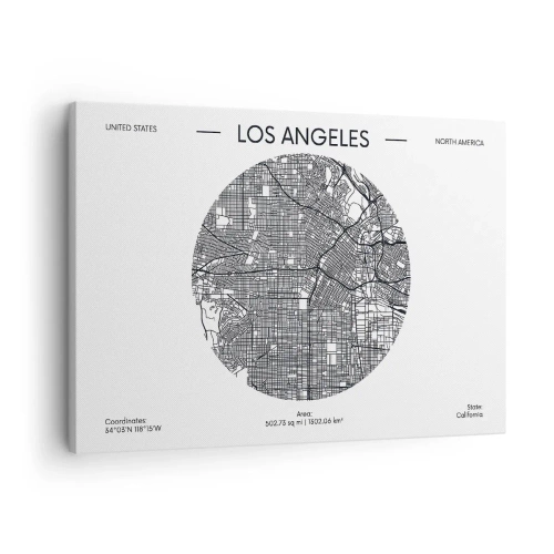 Obraz na plátne - Mapa Los Angeles v minimalistickom čiernobielom štýle - 70x50cm - Anatómia Los Angelesu - Moderná nástenná dekorácia do obývacej izby a spálne ARTTOR