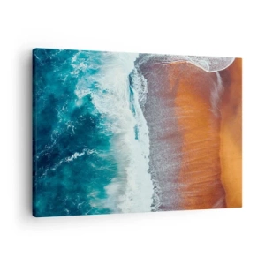 Obraz na plátne - Pohľad na oceánske vlny rozbíjajúce sa o zlatú pláž - 70x50cm - Dotyk oceánu - Moderná nástenná dekorácia do obývacej izby a spálne ARTTOR