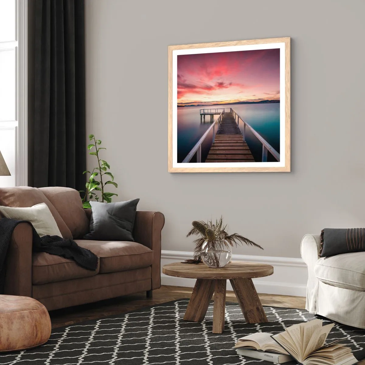 Plagát v ráme zo svetlého duba - Jemný plameň večera - 50x50 cm