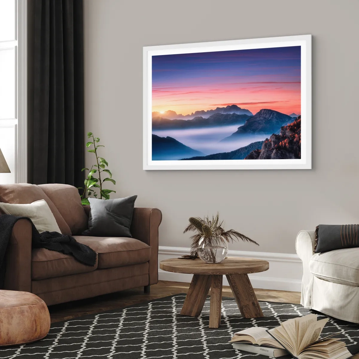 Plagát v bielom ráme - Nad údoliami - 91x61 cm