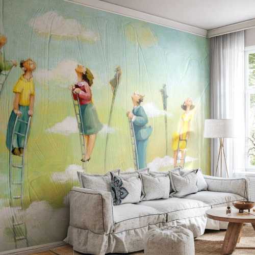 Fototapeta Standard Eco - Symbolický výstup po rebríku do oblakov - 100x70cm - Za svojim snom - Moderná nástenná dekorácia do obývacej izby a spálne ARTTOR