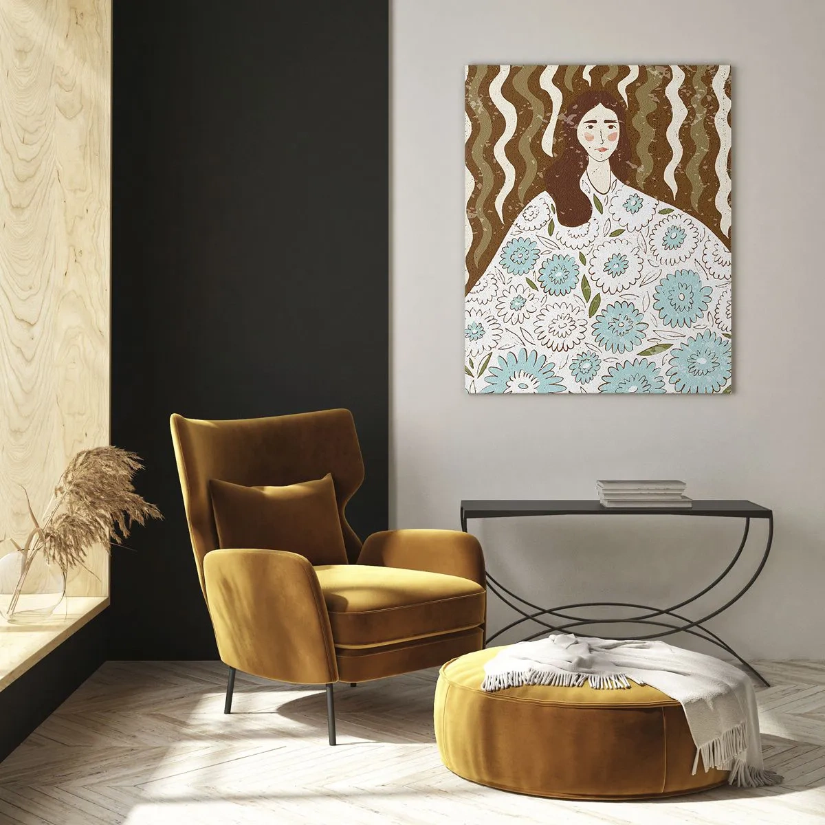 Obraz na skle - Portrét v kvetinovom rúchu - 70x100 cm