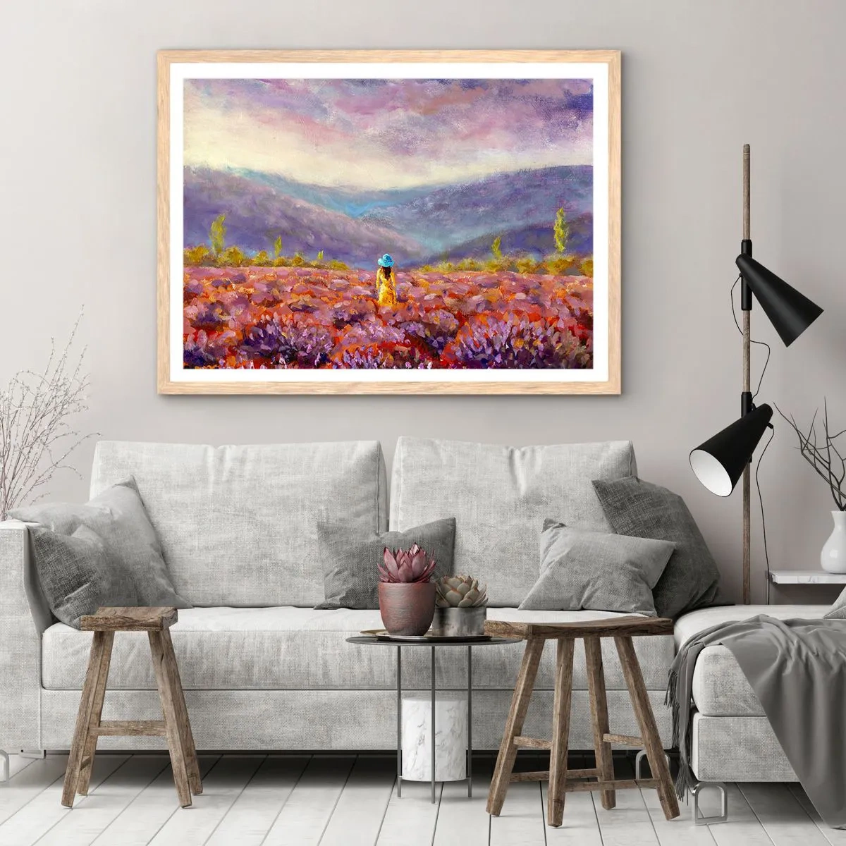 Plagát v ráme zo svetlého duba - V levanduľovom svete - 50x40 cm