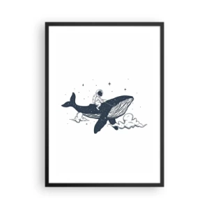 Plagát v čiernom ráme - Farebná ilustrácia vesmírnej rakety letiacej medzi hviezdami. - 50x70cm - Vesmírne dobrodružstvo - Moderná nástenná dekorácia do obývacej izby a spálne ARTTOR