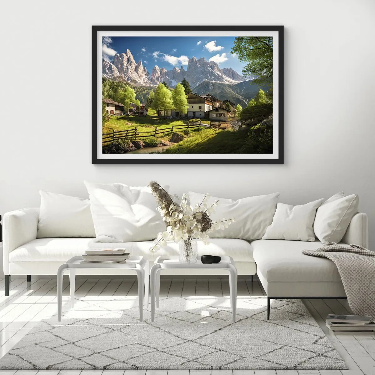 Plagát v čiernom ráme - Alpská idyla - 70x50 cm