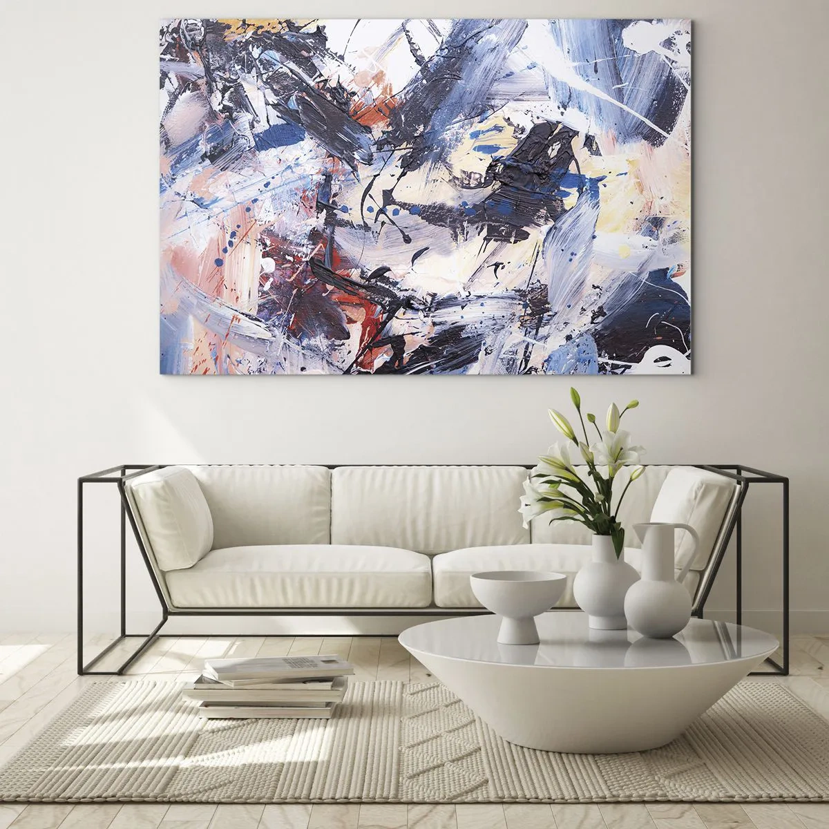 Obraz na skle - Abstraktná maľba v intenzívnych farbách - 70x50cm - Bláznivý tanec abstrakcie - Moderná nástenná dekorácia do obývacej izby a spálne ARTTOR