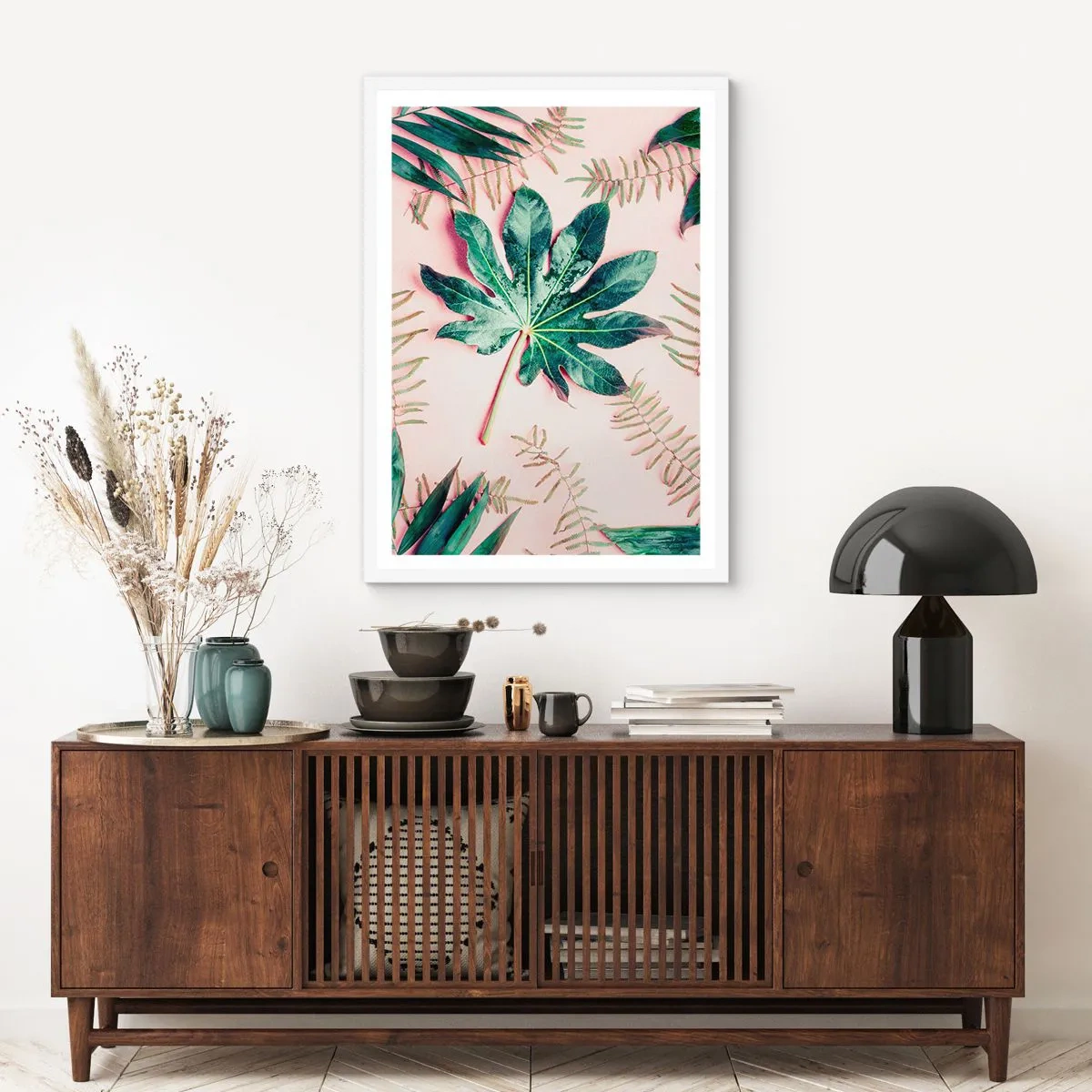 Plagát v bielom ráme - Štúdia zelenej na ružovom pozadí - 50x70 cm