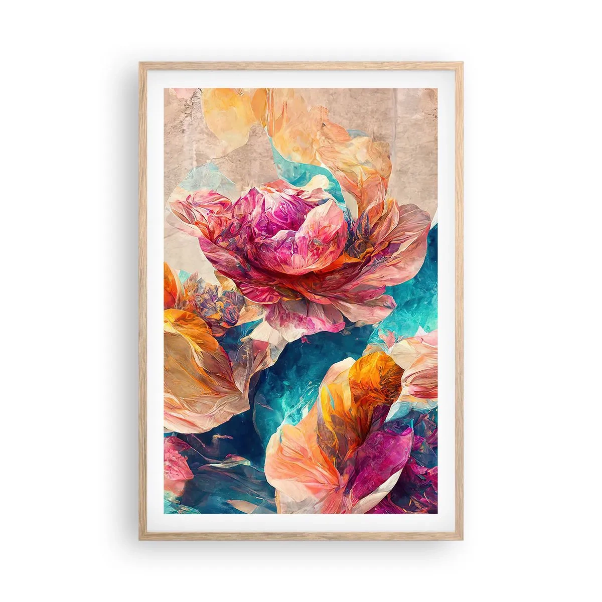Plagát v ráme zo svetlého duba - Farebné bohatstvo kytice - 61x91 cm