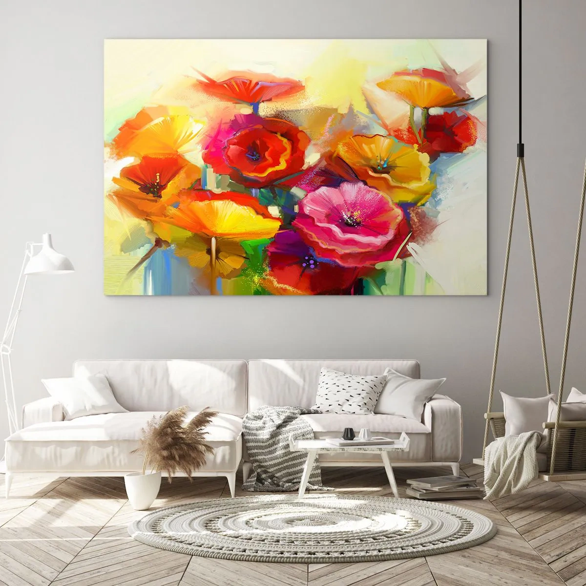 Obraz na skle - Farebné vlčie maky v živých farbách - 70x50cm - Nielen červené - Moderná nástenná dekorácia do obývacej izby a spálne ARTTOR