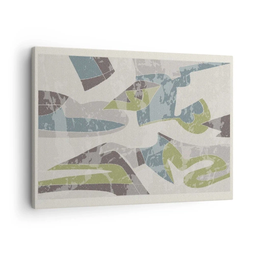 Obraz na plátne - Abstraktné tvary v zelenej a modrej farbe na svetlom pozadí - 70x50cm - Kompozícia za sklom - Moderná nástenná dekorácia do obývacej izby a spálne ARTTOR