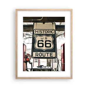 Plagát v ráme zo svetlého duba - Americká retro cesta - 40x50 cm