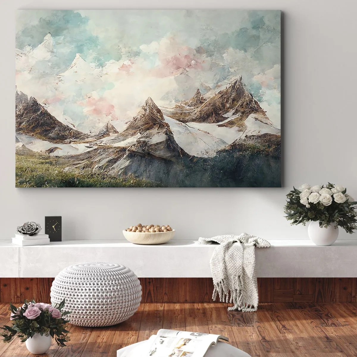 Obraz na plátne - Malebné hory s pastelovou oblohou - 70x50cm - Skalné čepele - Moderná nástenná dekorácia do obývacej izby a spálne ARTTOR