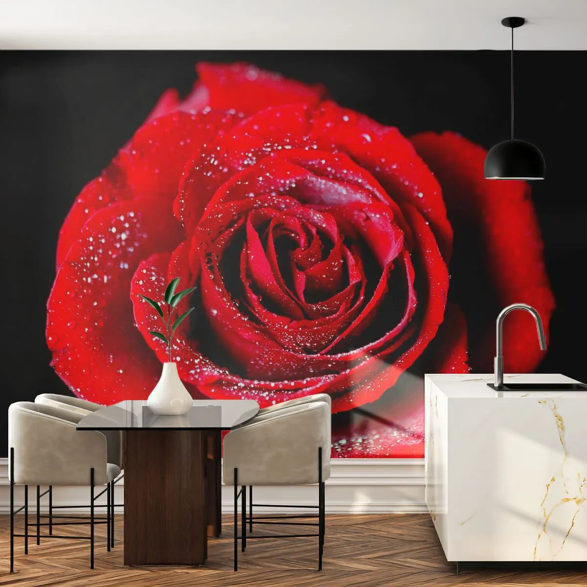 Samolepiaca Fototapeta Deluxe Sticker - To je práve láska - Kvety, Červená ruža, Lupene ruží - 250x175 cm