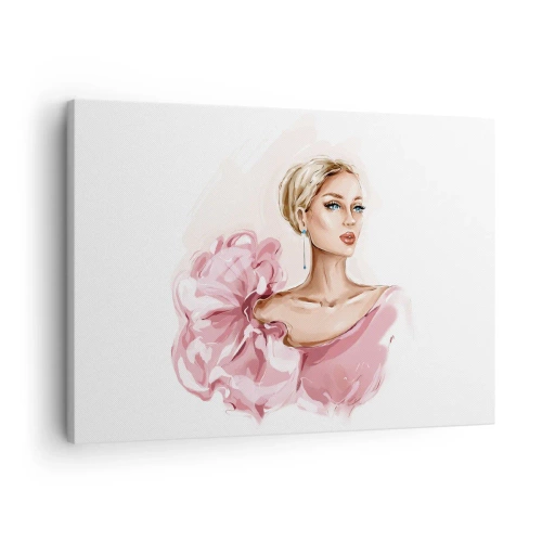 Obraz na plátne - Portrét ženy v ružových šatách na svetlom pozadí - 70x50cm - Ako maľovaná… - Moderná nástenná dekorácia do obývacej izby a spálne ARTTOR