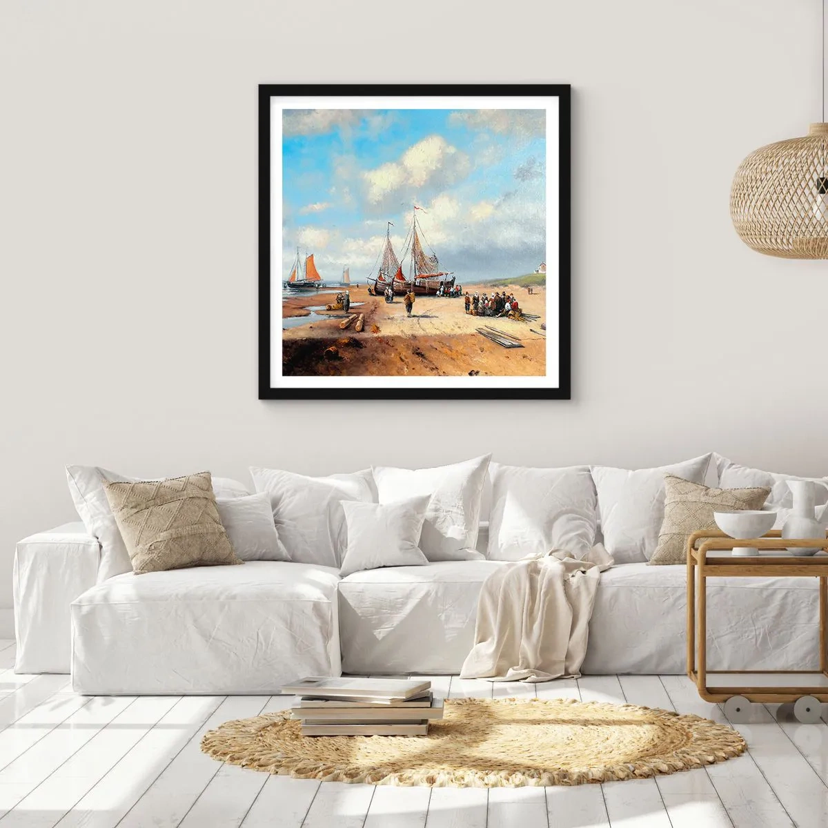 Plagát v čiernom ráme - Po úspešnom rybolove - 50x50 cm