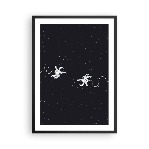 Plagát v čiernom ráme - Dvaja astronauti vznášajúci sa vo vesmíre - 50x70cm - Kozmický tanec - Moderná nástenná dekorácia do obývacej izby a spálne ARTTOR