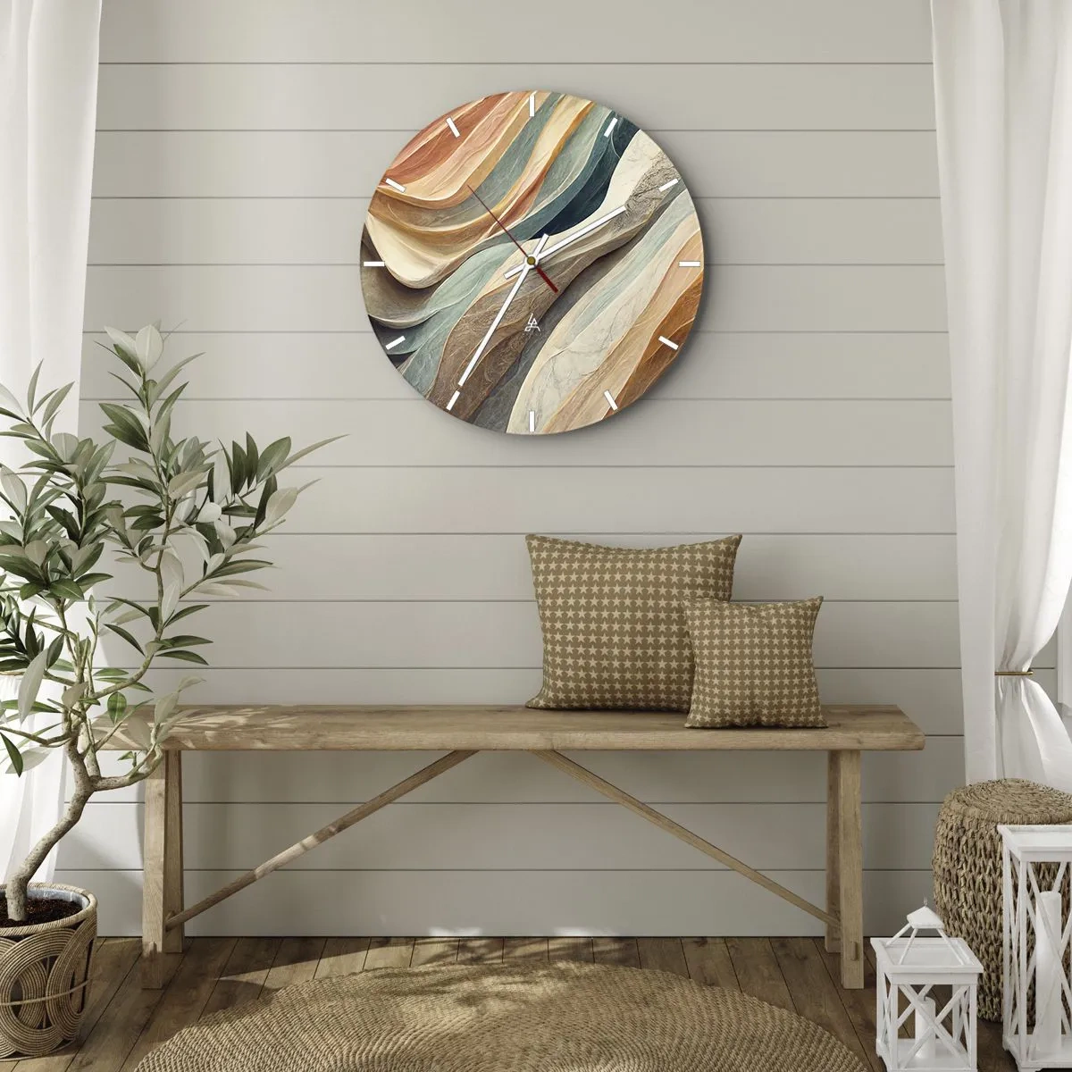 Nástenné hodiny - Viacvrstvové vlny v pastelových a zemitých farbách - 30x30cm - Okamih pred zmenou - Moderná nástenná dekorácia do obývacej izby, kuchyne a spálne ARTTOR