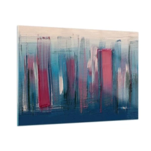 Obraz na skle - Vertikálna kompozícia v modrej a červenej - 100x70 cm