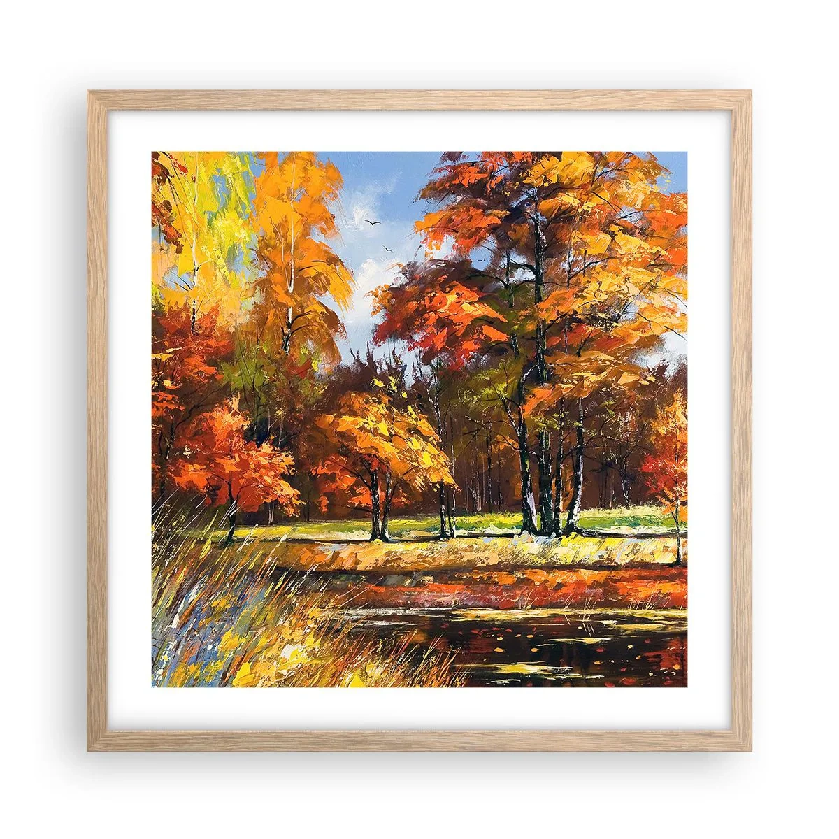 Plagát v ráme zo svetlého duba - Krajinka v zlatej a hnedej - 50x50 cm