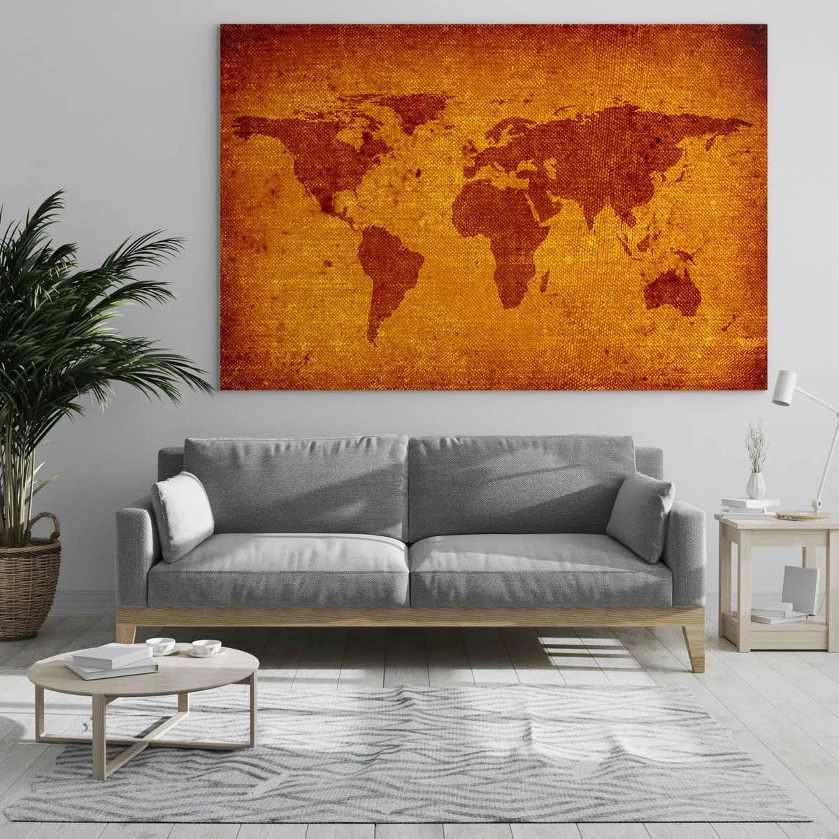 Obraz na skle - Mapa sveta v teplých, sépiových farbách - 70x50cm - Pozvánka na cestovanie - Moderná nástenná dekorácia do obývacej izby a spálne ARTTOR
