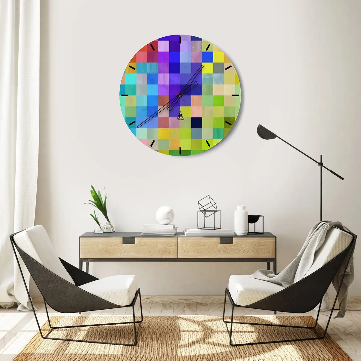 Nástenné hodiny - Mozaika farebných štvorcov v modernom štýle - 30x30cm - Každý iný, všetky rovné - Moderná nástenná dekorácia do obývacej izby, kuchyne a spálne ARTTOR