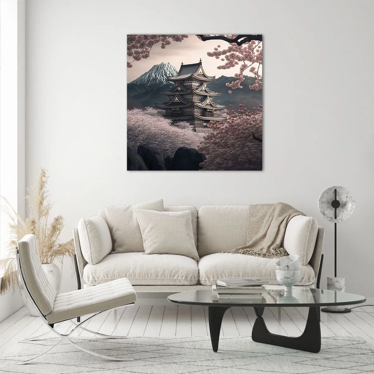 Obraz na skle - Krajina kvitnúcich čerešní - 70x70 cm