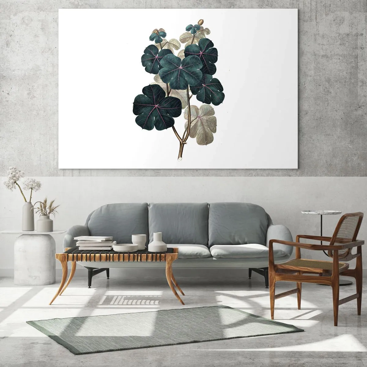 Obraz na skle - Botanická ilustrácia zelených listov na bielom pozadí - 70x50cm - Zo starého herbára - Moderná nástenná dekorácia do obývacej izby a spálne ARTTOR