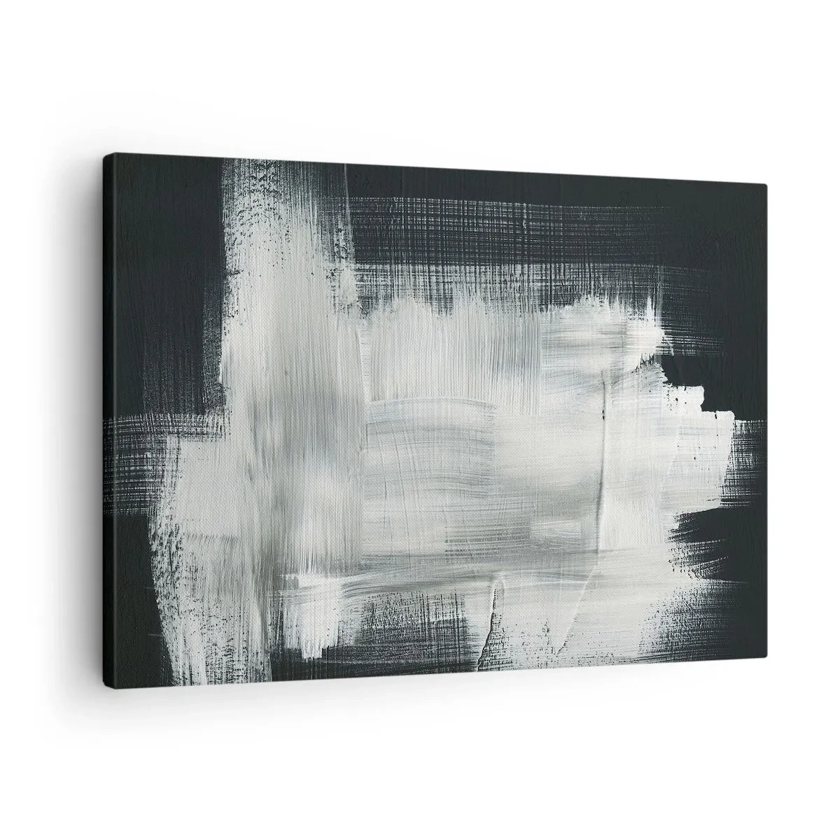 Obraz na plátne - Biele abstraktné ťahy na tmavom pozadí - 70x50cm - Utkané zvisle a vodorovne - Moderná nástenná dekorácia do obývacej izby a spálne ARTTOR