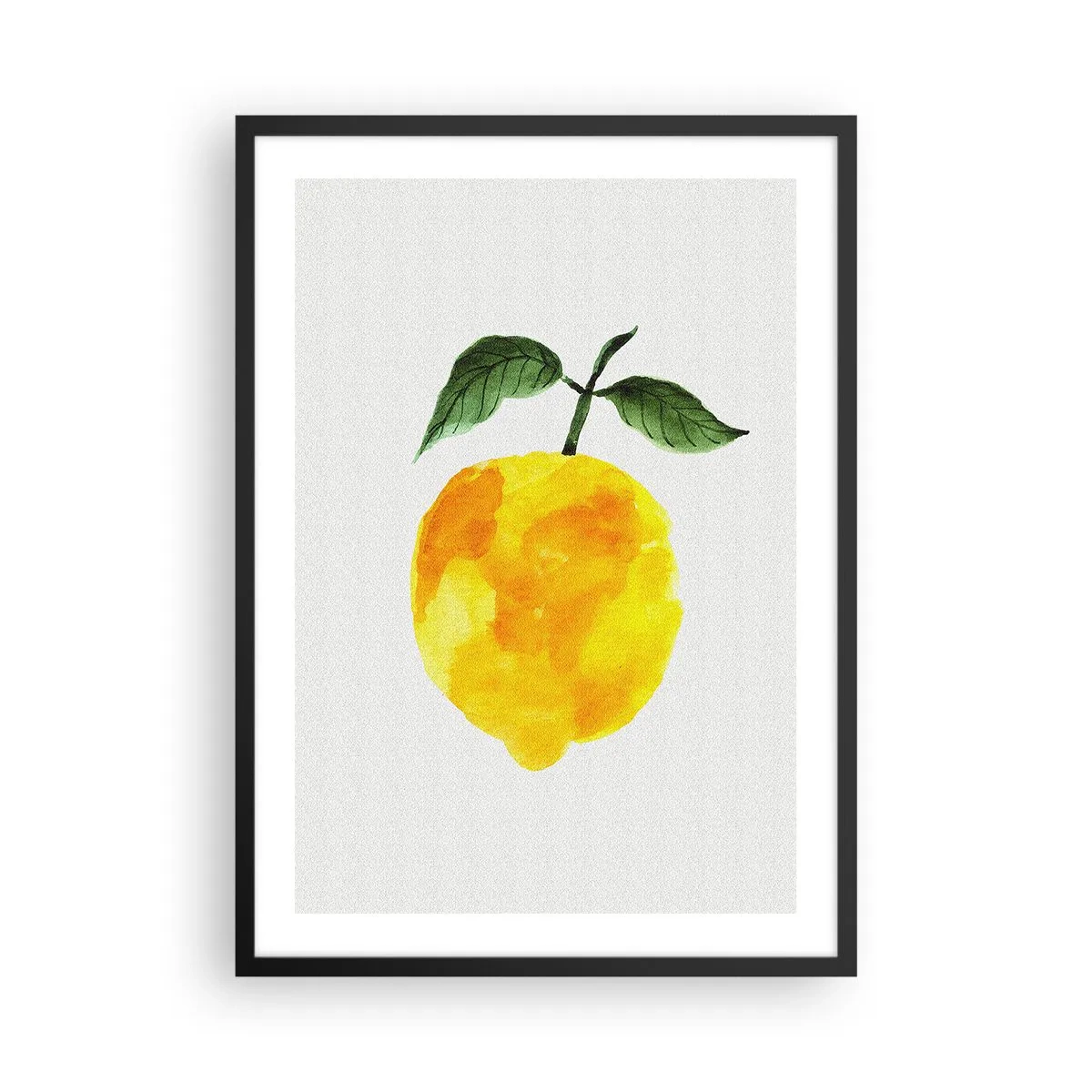 Plagát v čiernom ráme - Akvarelová ilustrácia citróna s listami na svetlom pozadí - 50x70cm - Ako spoznať chuť slnka - Moderná nástenná dekorácia do obývacej izby a spálne ARTTOR