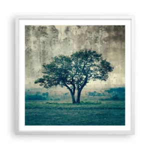 Plagát v bielom ráme - Jabloň na modrom poli? - 60x60 cm