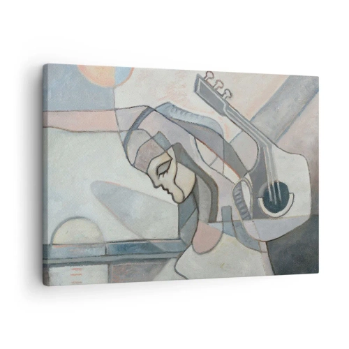 Obraz na plátne - Abstraktná postava s gitarou v pastelových farbách. - 70x50cm - V moci hudby - Moderná nástenná dekorácia do obývacej izby a spálne ARTTOR
