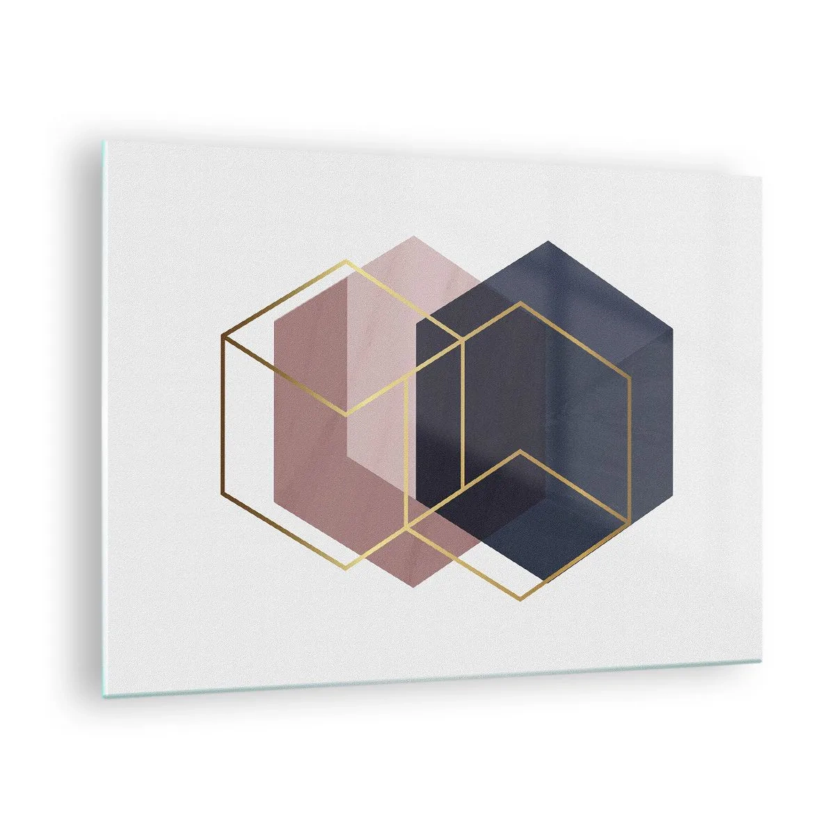 Obraz na skle - Zlaté obrysy kociek na pozadí tmavomodrých a ružových pevných látok - 70x50cm - Sila jednoduchosti - Moderná nástenná dekorácia do obývacej izby a spálne ARTTOR